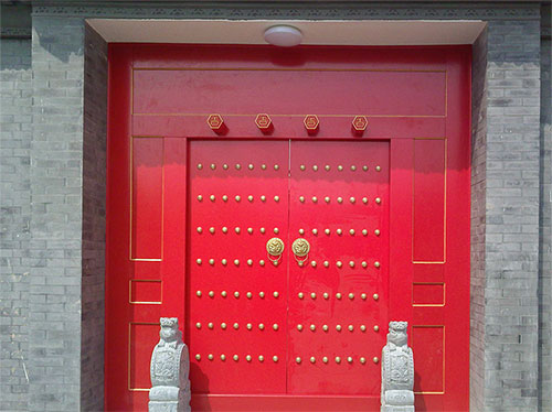 侨乡街道开发区中国传统四合院系列朱红色中式木制大门木作